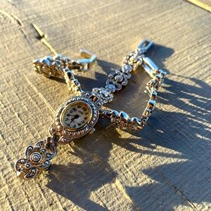Lovely bracelet and watch set ornate silver and marquisete